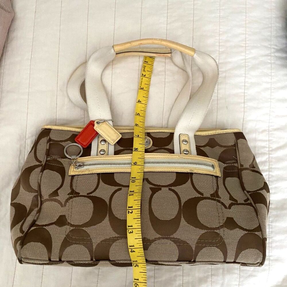 Coach Daisy Signature Tote Bag Brown Khaki Canvas Leather Shoulder Purse F14878 - Picture 13 of 15